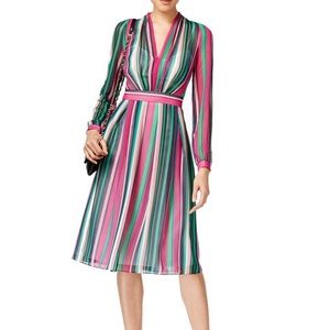 Anne Klein Striped V-Neck Long Sleeve Sheath Dress